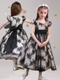 Lace Black Flower Girl Dresses for Less Party and Quinceanera and Wedding Party and For with Sashes|ribbons Scoop Short Sleeves Zipper
