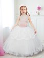 Floor Length White Flower Girl Dress Halter Top Sleeveless Zipper
