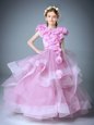 Scoop Sleeveless Flower Girl Dress Floor Length Hand Made Flower Baby Pink Tulle