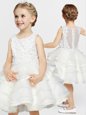 Hot Selling White Scoop Neckline Appliques and Ruffles Flower Girl Dresses for Less Sleeveless Clasp Handle