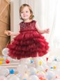 New Arrival Scoop Ruffled Layers and Sequins Toddler Flower Girl Dress Wine Red Zipper Sleeveless Mini Length