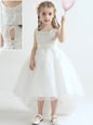 White Scoop Lace Up Appliques Flower Girl Dresses for Less Sleeveless