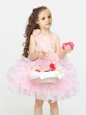 Scoop Pink Sleeveless Organza Zipper Flower Girl Dress for Party and Quinceanera and Wedding Party