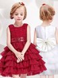 Trendy Scoop Sleeveless Tulle Flower Girl Dress Ruffled Layers and Sequins and Bowknot Zipper