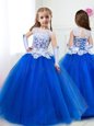Top Selling Scoop Royal Blue Sleeveless Beading and Lace and Belt Floor Length Toddler Flower Girl Dress