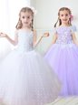 White Flower Girl Dress Party and Quinceanera and Wedding Party and For with Beading and Appliques Spaghetti Straps Sleeveless Zipper