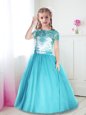 Best Floor Length Turquoise Flower Girl Dresses Scoop Short Sleeves Zipper