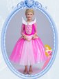 Hot Pink Tulle Side Zipper Scoop Long Sleeves Tea Length Flower Girl Dresses Beading