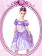 Ball Gowns Flower Girl Dresses Lavender V-neck Organza Short Sleeves Tea Length Clasp Handle