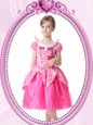 Clasp Handle V-neck Short Sleeves Flower Girl Dresses for Less Knee Length Beading and Hand Made Flower Hot Pink Organza