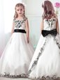 Straps White Sleeveless Appliques and Belt Floor Length Flower Girl Dresses for Less