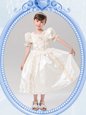 New Style Scoop White Taffeta Zipper Toddler Flower Girl Dress Short Sleeves Tea Length Beading