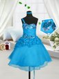 Knee Length Baby Blue Little Girl Pageant Dress Sweetheart Sleeveless Lace Up
