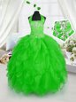 Latest Organza Halter Top Sleeveless Lace Up Appliques and Ruffles Pageant Gowns For Girls in
