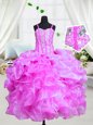 Fashionable Floor Length Lace Up Girls Pageant Dresses Purple and In for Party and Wedding Party with Beading and Ruffles