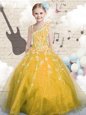 Lovely Appliques Child Pageant Dress Orange Lace Up Sleeveless Floor Length