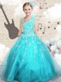 Tulle Sleeveless Floor Length Child Pageant Dress and Appliques