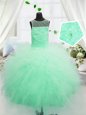 Scoop Apple Green Sleeveless Floor Length Beading and Appliques Zipper Kids Formal Wear