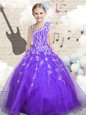 Simple Lilac Sleeveless Organza Lace Up Little Girls Pageant Dress for Party and Wedding Party