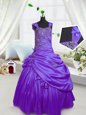 Latest Satin Sleeveless Floor Length Little Girl Pageant Dress and Beading and Pick Ups