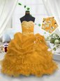 Gold Sleeveless Beading and Ruffled Layers and Pick Ups Floor Length Girls Pageant Dresses