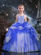 Spaghetti Straps Sleeveless Organza Child Pageant Dress Beading and Ruffles Lace Up