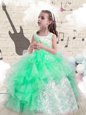 Popular Organza Scoop Sleeveless Lace Up Beading and Ruffles Kids Pageant Dress in Apple Green