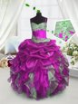 Nice Sleeveless Lace Up Floor Length Beading and Ruffles and Pick Ups Child Pageant Dress