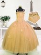Trendy Tulle Sleeveless Floor Length Little Girls Pageant Gowns and Beading and Appliques