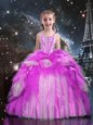 One Shoulder Fuchsia Ball Gowns Beading and Ruffled Layers Little Girl Pageant Gowns Lace Up Tulle Sleeveless Floor Length