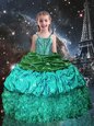 Green Sleeveless Beading and Ruffles Floor Length Kids Formal Wear