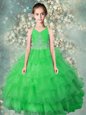 Attractive Ruffled Floor Length Green Little Girls Pageant Dress Wholesale Halter Top Sleeveless Zipper