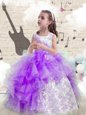 Ruffled Scoop Sleeveless Lace Up Little Girls Pageant Gowns Eggplant Purple Organza