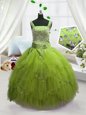 Yellow Green Straps Neckline Beading and Ruffles Little Girls Pageant Dress Wholesale Sleeveless Lace Up