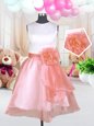 Scoop Knee Length Baby Pink Little Girls Pageant Dress Organza Sleeveless Hand Made Flower