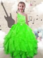Pretty Ball Gowns One Shoulder Sleeveless Organza Floor Length Lace Up Beading and Ruffles Little Girls Pageant Dress
