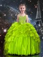 Wonderful Halter Top Sleeveless Lace Up Floor Length Beading and Ruffles Girls Pageant Dresses