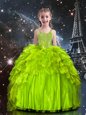 Pick Ups Straps Sleeveless Zipper Little Girl Pageant Dress Champagne Organza