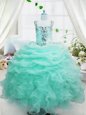 Latest Baby Blue Sleeveless Floor Length Beading and Ruffles and Pick Ups Lace Up Kids Pageant Dress