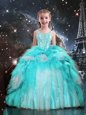 Cheap Aqua Blue Little Girls Pageant Gowns Party and Wedding Party and For with Beading and Ruffles Spaghetti Straps Sleeveless Lace Up