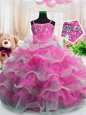 Cheap Turquoise Lace Up Spaghetti Straps Beading and Ruffles and Pick Ups Little Girl Pageant Gowns Organza Sleeveless