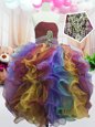 Multi-color Zipper Strapless Beading and Ruffles Kids Pageant Dress Organza Sleeveless