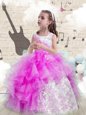 Purple Scoop Neckline Beading and Ruffled Layers Kids Pageant Dress Sleeveless Lace Up