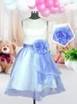 Scoop Baby Blue Sleeveless Hand Made Flower Knee Length Pageant Gowns For Girls
