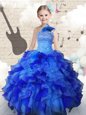 Strapless Sleeveless Organza Flower Girl Dresses for Less Beading and Ruffles Lace Up