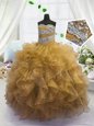 Most Popular Floor Length Gold Little Girls Pageant Dress Wholesale Sweetheart Sleeveless Lace Up