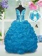 Pick Ups Baby Blue Sleeveless Taffeta Lace Up Kids Pageant Dress for Party and Wedding Party