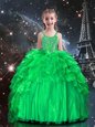 Floor Length Ball Gowns Sleeveless Apple Green Kids Pageant Dress Lace Up
