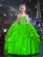 Unique Spaghetti Straps Sleeveless Little Girls Pageant Gowns Floor Length Beading and Ruffles Organza