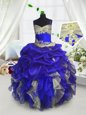 Pick Ups Floor Length Ball Gowns Sleeveless Royal Blue Kids Pageant Dress Lace Up